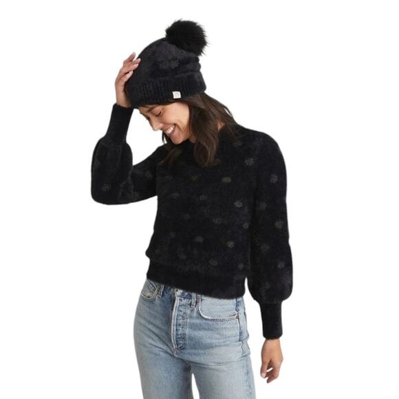 Marine Layer NWT Arielle Crewneck Sweater Black Metallic Funfetti Size L Fuzzy - Picture 5 of 11